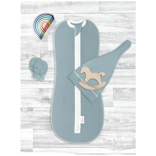 Комплект для новорожденного Mjölk Baby Blue {пеленальный кокон, шапочка, антицарапки} 3-6 кг