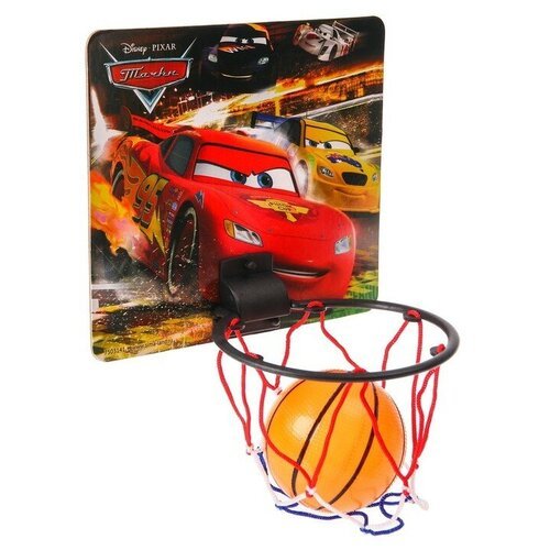 Баскетбольный набор с мячом, диаметр мяча 8 см, диаметр кольца 13,5 см, Тачки