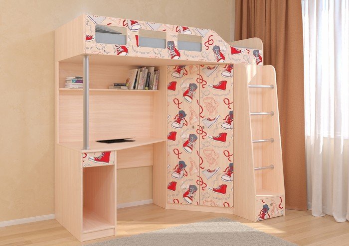 Кровати для подростков РВ-Мебель чердак Астра 7 Кеды (дуб молочный)