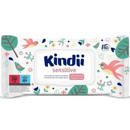 KINDII Sensitive Влажные салфетки детские, с экстрактом ромашки и пантенолом,60 шт