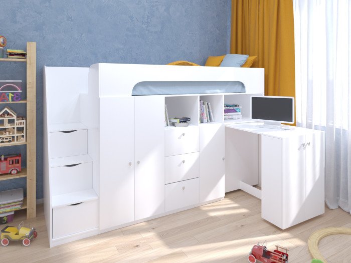 Кровати для подростков РВ-Мебель чердак Астра 11 (белый)