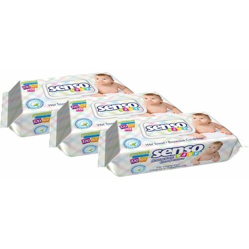 Влажные, гипоаллергенные, антибактериальные, детские салфетки в упаковке с клапаном 'SENSO BABY', 360 штук