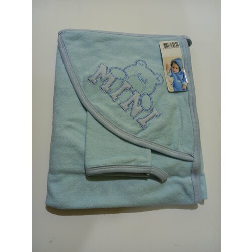 Махровая пеленка с рукавичкой для купания малыша'Mini' (5-114) р-р: 100*90 голубая А