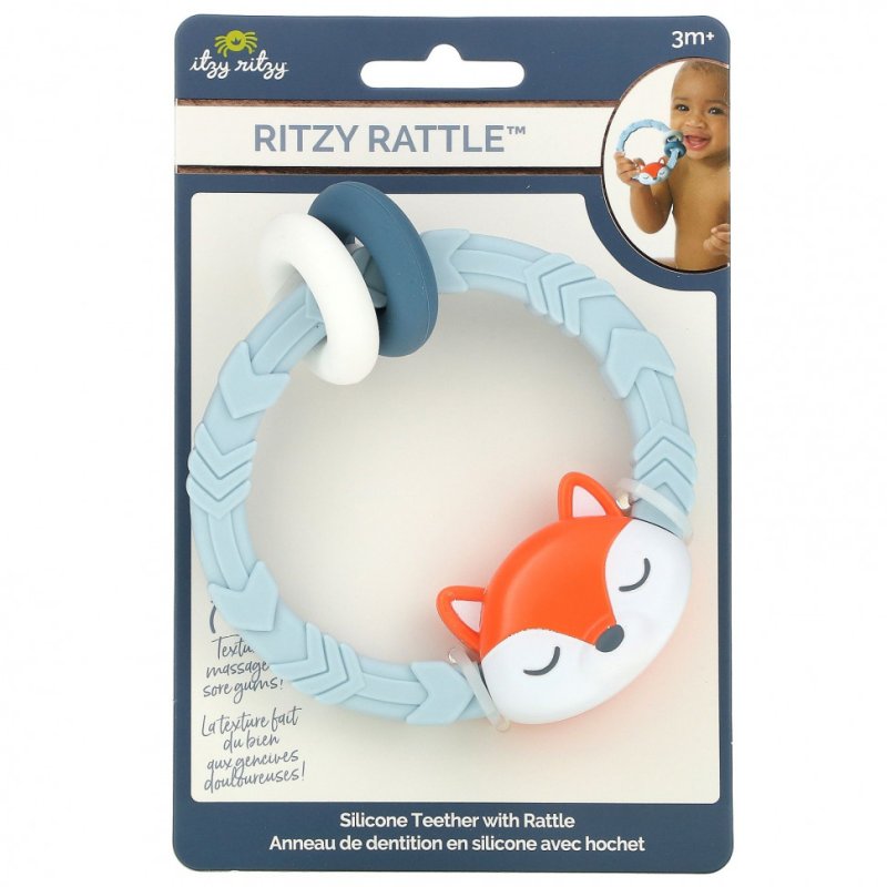 itzy ritzy, Ritzy Rattle, силиконовый прорезыватель с погремушкой, для детей от 3 месяцев, лисичка, 1 шт.