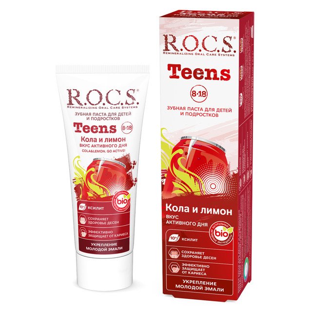 паста зубная R.O.C.S. Teens Вкус активного дня кола и лимон для школьников 74г