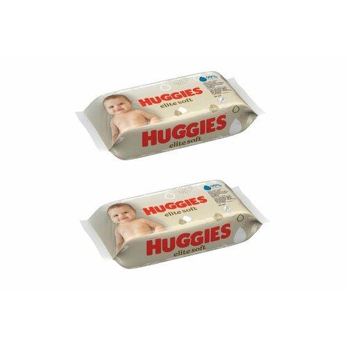 Huggies Влажные салфетки Элит Софт Нэчурал без отдушки 56 шт/уп,2 уп