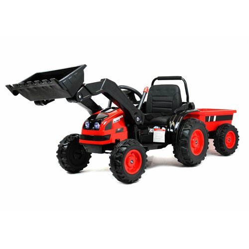 Детский электромобиль трактор-погрузчик с прицепом HL395 красный (RiverToys)