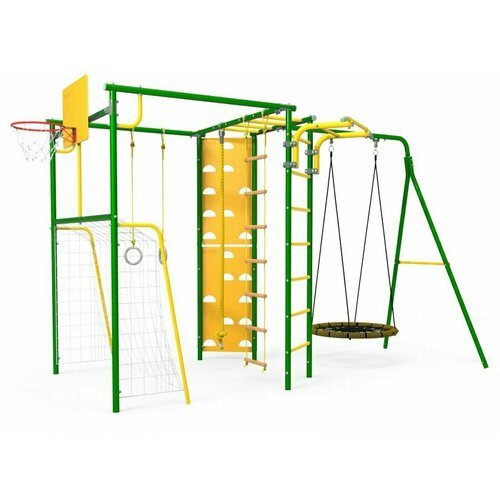 Спортивный комплекс уличный для детей Rokids Атлет-К + качели-гнездо 80 см ворота скалодром канат рукоход цвет зеленый