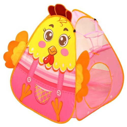 Палатка Наша игрушка Петушок с баскетбольной корзиной 985-67, розовый/желтый