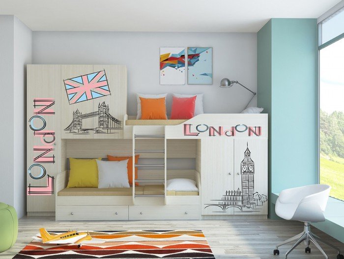 Кровати для подростков РВ-Мебель двухъярусная Лео Лондон (дуб молочный)