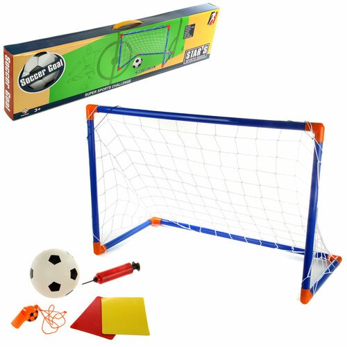 Детские футбольные ворота 60 см, Veld Co / Набор из 5 предметов для игры в футбол / Мяч, насос