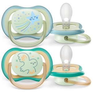 Пустышка светящаяся Philips Avent ultra air night с футляром для хранения и стерилизации  0-6 мес  2 шт арт SCF376/18