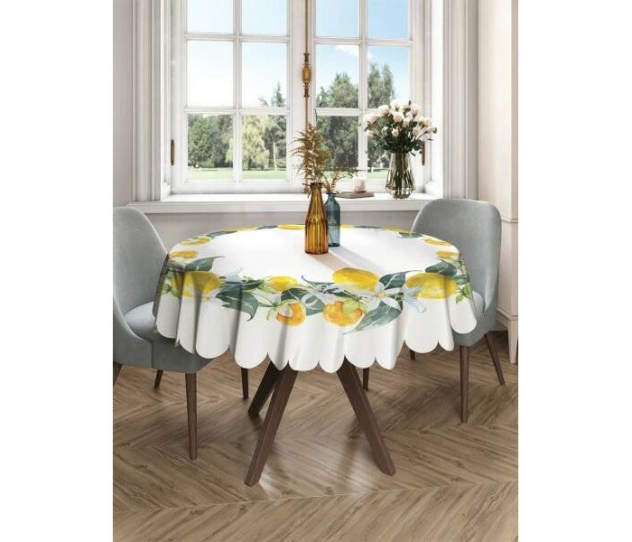Товары для праздника JoyArty Круглая скатерть на кухонный и праздничный стол Лимонное настроение 150x150 см