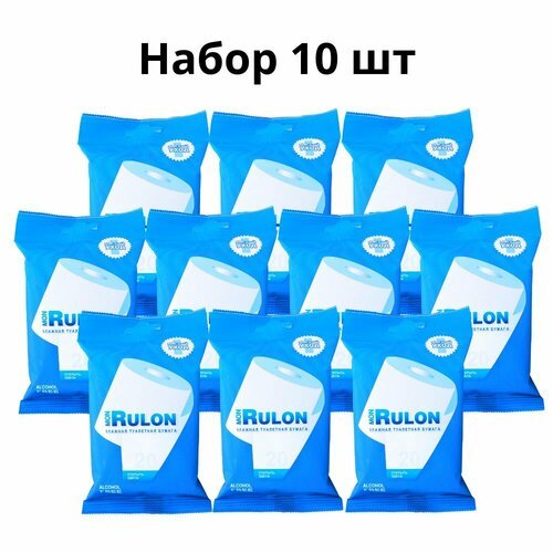 Mon Rulon влажная туалетная бумага 20 салфеток в упаковке, набор 10 упаковок