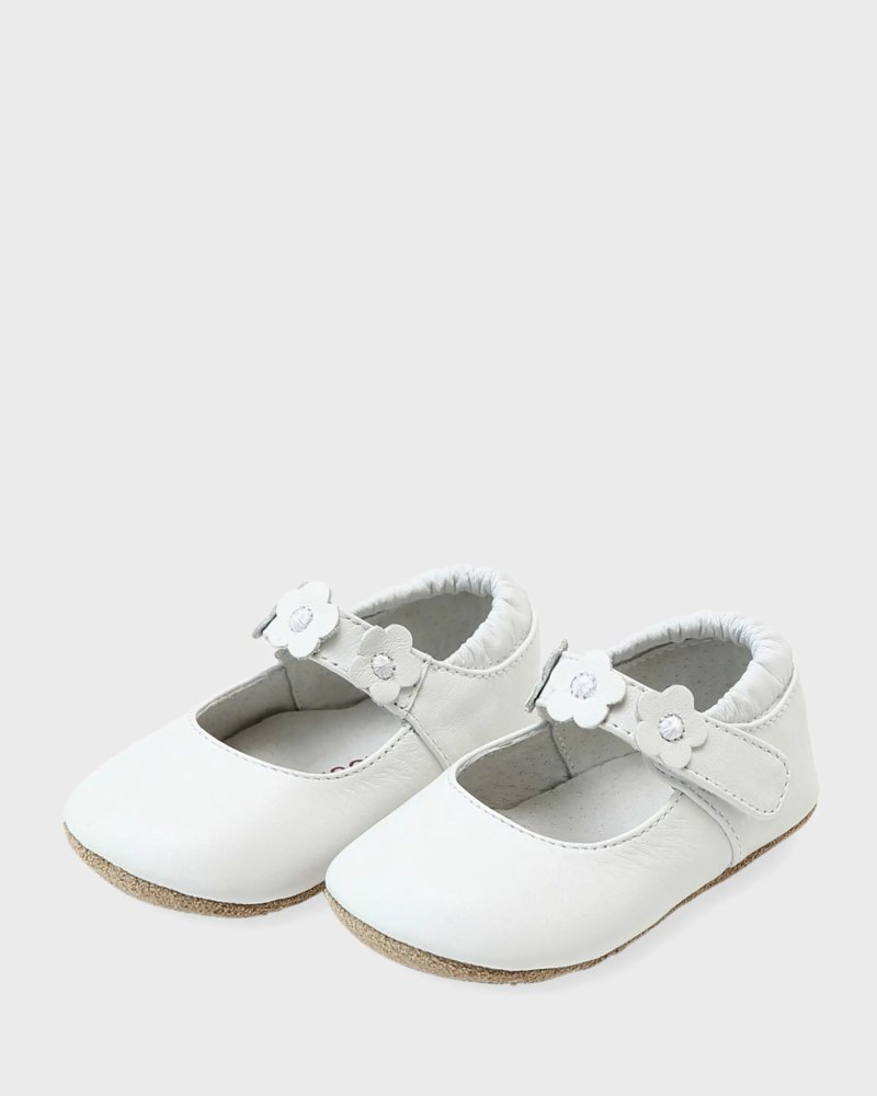 Детская кроватка Girl's Hope из мягкой кожи с цветочным ремнем Mary Jane, Baby L'Amour Shoes, цвет White