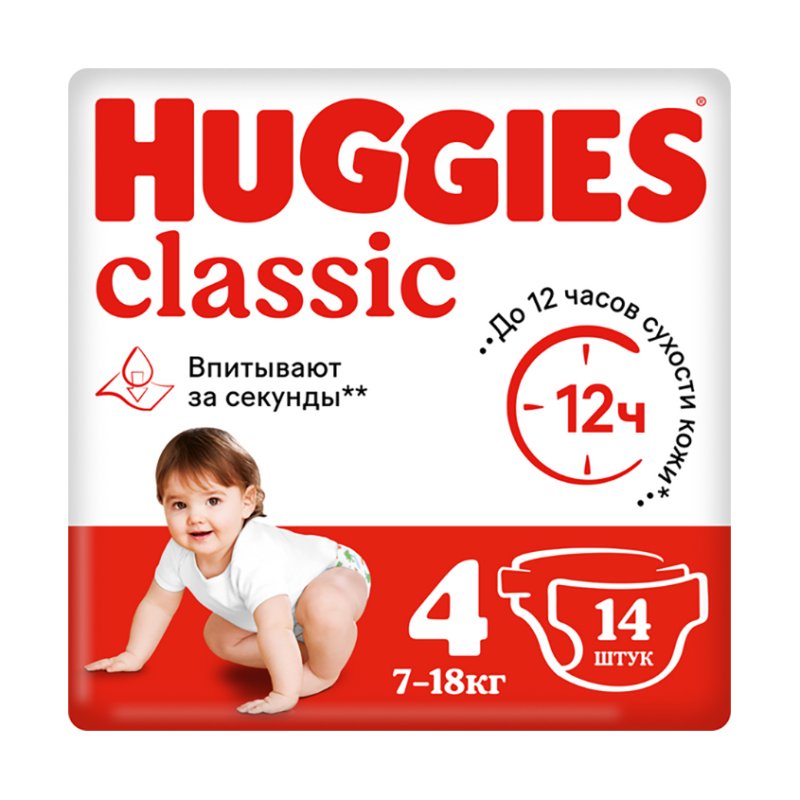 HUGGIES Подгузники HUGGIES CLASSIC 7-18 кг 14 шт