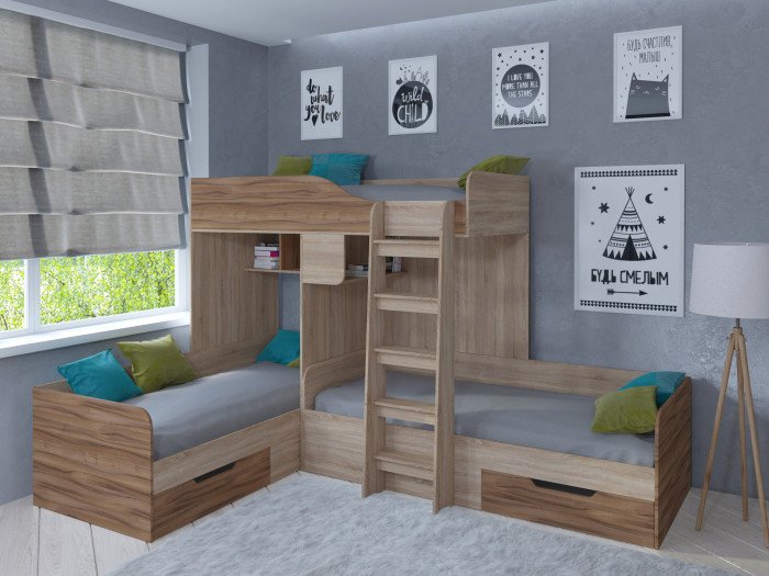 Кровати для подростков РВ-Мебель двухъярусная Трио (сонома)
