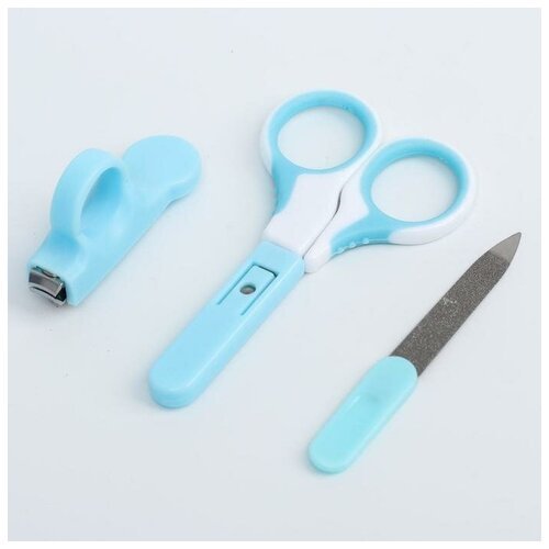 Детский маникюрный набор: безопасные ножницы с колпачком, щипчики, пилочка, от 0 мес, цвет голубой