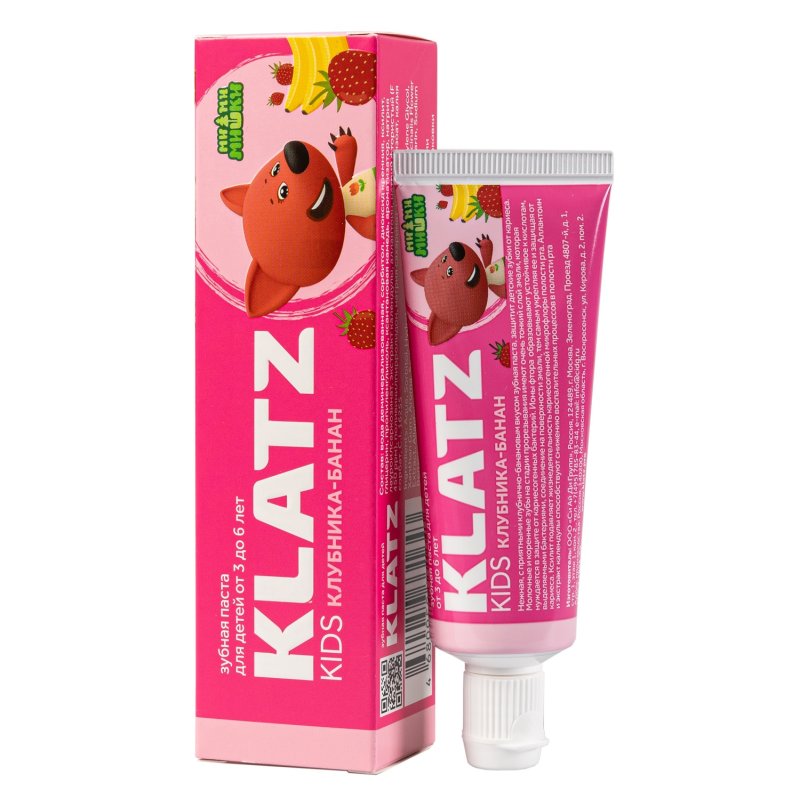 Klatz Детская зубная паста 'Клубника-банан' без фтора, 40 мл (Klatz, Ми-ми-мишки)