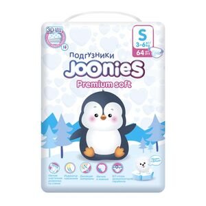 Joonies Premium Soft Подгузники для детей размер S 3-6 кг 64 шт