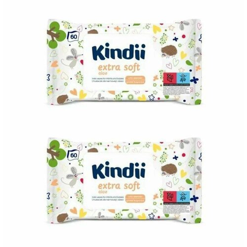 KINDII Влажные салфетки для детей Extra Soft, 60 шт, 2 упаковки/