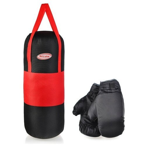 Набор для бокса: груша 60х25см с перчатками. Цвет красный+черный, ткань 'Оксфорд'
