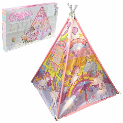 Детская игровая палатка 'Радужный Единорог' с гирляндой, Veld Co / Домик вигвам для детей, шалаш