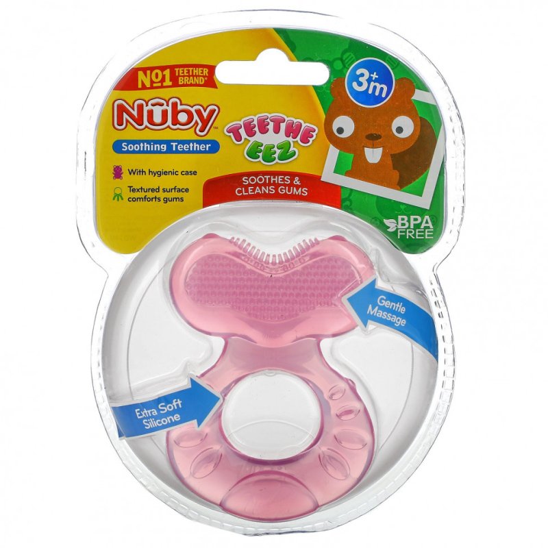 Nuby, Teethe Eez, Soothing Teether, Pink, 3+m, 2 Piece Set