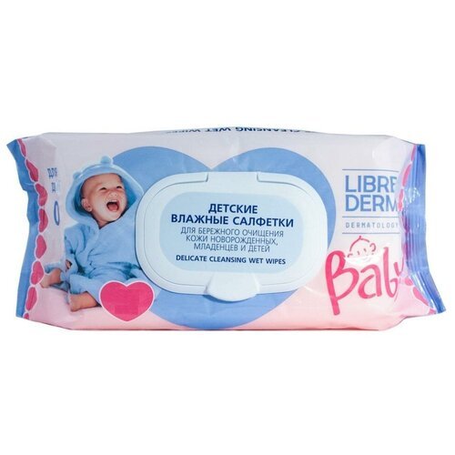 Влажные салфетки Librederm детские для бережного очищения кожи новорожденных, младенцев и детей, пластиковая крышка, 70 шт.
