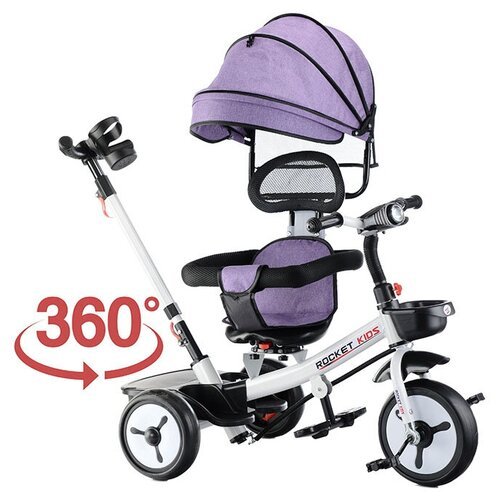Велосипед детский трёхколесный, с родительской ручкой и козырьком ROCKET 206-2 3-х колесный, фиолетовый