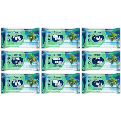 Ultra Fresh Влажные салфетки Breeze, 15 штук, 9 упаковок
