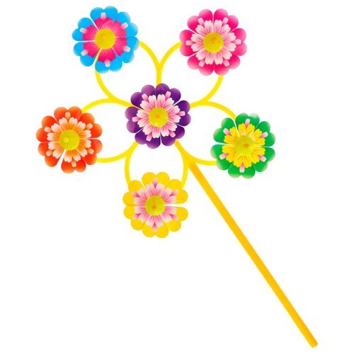 Детская игрушка Ветерок, вертушка на палочке, 6 цветков, 47 см